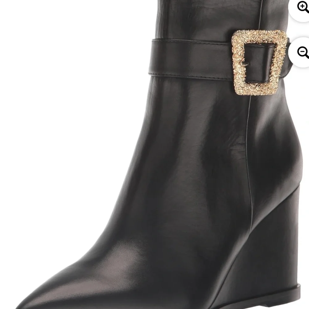 Sam Edelman Black Ankle Boots with Gold Buckle - Picture 6 of 13